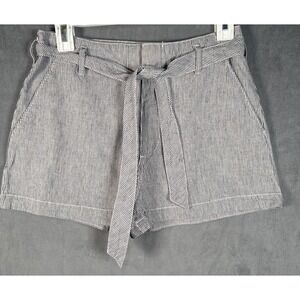 Abercrombie & Fitch Blue/White Striped Shorts Women Linen Cotton Belted Sz Small